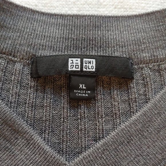 Uniqlo Merino Blend Ribbed V-Neck Sweater Gray - Picture 6 of 11